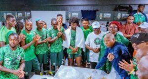 Qualification For AFCON Finals: Tinubu, Shettima Applaud Super Eagles, Handlers Vice President Kashim Shettima, right, with the Super Eagles on Wednesday evening in Ivory Coast...