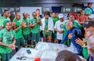 Qualification For AFCON Finals: Tinubu, Shettima Applaud Super Eagles, Handlers Vice President Kashim Shettima, right, with the Super Eagles on Wednesday evening in Ivory Coast...