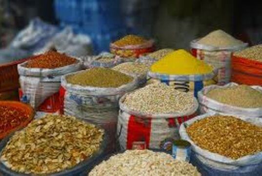 Minister Of Agriculture: Food Prices Have Reduced By 50% In Nigeria Foodstuffs on display in a Nigerian market...