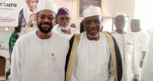 Photo: When The Fourth Ishaq Abiola Ajimobi Memorial Ramadan Lecture Held In Ibadan …son of late governor of Oyo State, Idris Abiola-Ajimobi, right, with the guest lecturer of the day, Sheikh Muhyideen Ajani Bello (Oniwaasi Agbaye)…after the lecture…