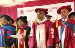 Photo: When NIJ Lagos Held Its 21st Matriculation Ceremony From left, the representative of JAMB, Mrs Awosanya Oluwakemi, the NIJ Registrar, Mrs Patricia Kalesanwo, Provost, Mr Gbenga Adefaye and Deputy Provost, Dr Boye Ola during the 21st Matriculation ceremony of Nigerian Institute of Journalism (NIJ) held at NIJ Campus Ogba Lagos…