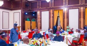 Let’s Set Aside Political Difference, It’s Time For Governance, Tinubu Tells Govs President Bola Tinubu, left, addressing the governors and others...