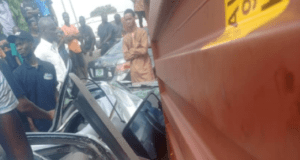 Tragic! Woman Dies In Lagos After Container Falls On Her Car ...scene of the container accident in Lagos...