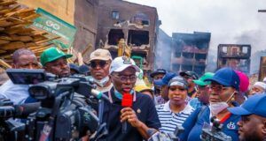 Lagos Market Shut By Gov Sanwo-Olu After Fire Incident Governor Babajide Sanwo-Olu...with media men at Dosumun Market on Thursday...
