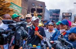 Lagos Market Shut By Gov Sanwo-Olu After Fire Incident Governor Babajide Sanwo-Olu...with media men at Dosumun Market on Thursday...