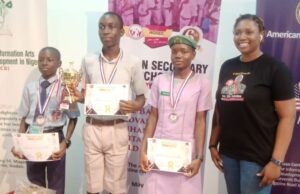 Photos: GCI Defeats Others At Ibadan Secondary Schools’ Oratory Contest L-R: Oluwasegun Nathaniel of St Patrick's College (3rd), Esuola Timothy, winner, Emmanuel Uloma of St Anne's School and Ibukun Otesile...after the event...