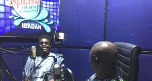 Watch Video, Laugh As Mr Macaroni Introduces ‘Audio Alert’ To Ibadan People Mr Macaroni, Debo Adedayo, left, with Olayinka Agboola during the session...
