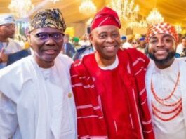 L-R: Lagos' Governor Babajide Sanwo-Olu, Dr Deji Adeleke and son, Davido...