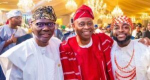CHIVIDO24: Sanwo-Olu Joins Others To Congratulate Davido, Chioma L-R: Lagos' Governor Babajide Sanwo-Olu, Dr Deji Adeleke and son, Davido...