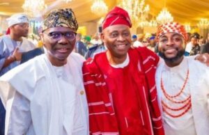 CHIVIDO24: Sanwo-Olu Joins Others To Congratulate Davido, Chioma L-R: Lagos' Governor Babajide Sanwo-Olu, Dr Deji Adeleke and son, Davido...