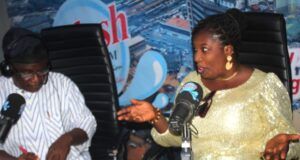 Our Society Not Always Fair To Single Mothers – Nigerian Actress, Queen Omotola Queen Omotola Temola, right, with Olayinka Agboola...during the Radio Show on Splash 105.5fm, Ibadan...