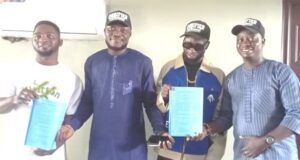 Day Purified Record Label Unveiled Its New Artists, Davidainojadu, Rave From left- RAVE, CEO of the record label, Agboola Babawale, Davidainojadu and Head Media Unit, Kazeem Awojoodu...