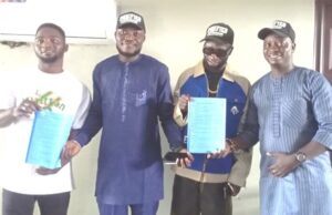 Day Purified Record Label Unveiled Its New Artists, Davidainojadu, Rave From left- RAVE, CEO of the record label, Agboola Babawale, Davidainojadu and Head Media Unit, Kazeem Awojoodu...