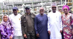 Our Refinery Is Having Repeated Orders From Abroad – Dangote L-R: Group Executive Director, Commercial Operations, Dangote Industries Limited, Fatima Aliko-Dangote; House Leader, House of Representatives, Hon. Julius Ihonvbere; Speaker, House of Representatives, Rt. Hon. Abbas Tajudeen; Deputy Speaker, House of Representatives, Hon. Benjamin Kalu; President/CE, Dangote Industries Limited, Aliko Dangote; Deputy Chief Whip. Rt. Hon Otunba Adewunmi Oriyomi Onanuga during the Honourable Members of House of Representatives delegates visit to Dangote Petroleum Refinery, Petrochemicals and Fertiliser Plant in Lekki, on Saturday, July 20, 2024...