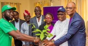 Polaris Bank Partners NCF On Land Restoration, Tree Planting Polaris Bank ED, Chris Ofikulu, & TASUED Dep VC, Prof. Adekunle Adeogun receiving the 3 tree species from the NCF Project Officer in Ijagun, Ijebu Ode, Ogun State on Monday…