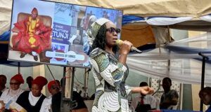 Photos: Faces At The Special Service Of Songs Held In Honour Of ‘Baba Amafo’, Pastor (Engr.) Sunday Adetunji In Lagos ...Bimbo Adetunji...one of the beautiful daughters of the deceased speaking about her late, loving father...
