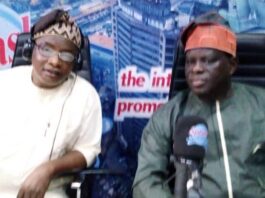 AIG Bola Longe, rtd, right, with Olayinka Agboola...during the Radio Show...