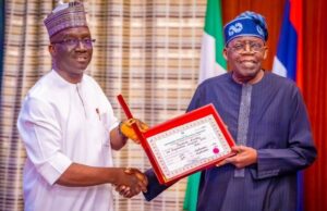Edo Gov-Elect Storms Aso Rock, Tasked On Need To Focus On Good Governance Senator Senator Monday Okpebholo, left, with Presdent Bola Tinubu...