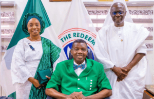 Photo: When Sanwo-Olu, Wife Joined Adeboye At RCCG Headquarters’ Independence Day Service R-L: Governor of Lagos State, Mr. Babajide Sanwo-Olu; General Overseer, Redeemed Christian Church of God Worldwide, RCCG, Pastor Enoch Adeboye and the First Lady, Dr. (Mrs) Ibijoke Sanwo-Olu during the Independence Day service…