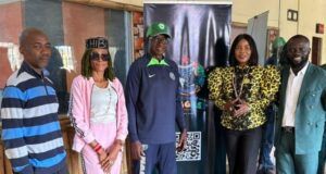 Adron Games: Ajobo Leads Team To Odegbami’s Eagle7 Radio Station In Abeokuta ...from the right: A member of the team, Adenike Ajobo, Dr Segun Odegbami and others...