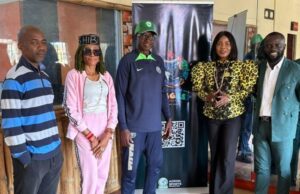 Adron Games: Ajobo Leads Team To Odegbami’s Eagle7 Radio Station In Abeokuta ...from the right: A member of the team, Adenike Ajobo, Dr Segun Odegbami and others...