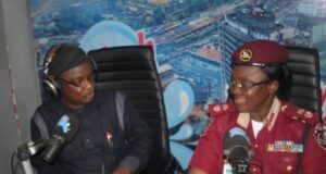 Bad Attitude Causes More Accidents Than Bad Roads In Nigeria – Oyo FRSC Boss, Rosemary Alo ...Commander Rosemary Alo, right, with Olayinka Agboola...during the Radio Show...