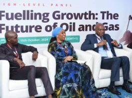 L-R: Managing Director, Nigeria Liquefied Natural Gas Limited (NLNG), Philip Mshelbila; Group Chief Operating Officer MRS Holdings, Amina Maina, and Managing Director of The Shell Petroleum Development Company Limited (SPDC) and Country Chair of Shell Companies in Nigeria, Osagie Okunbor, during an oil and gas panel session at the just-concluded 30th Nigeria Economic Summit in Abuja…