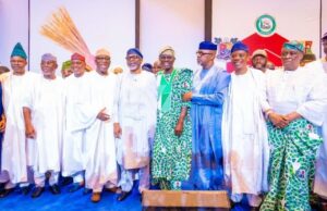 Tinubu Makes More Promises As South West APC Top Shots Regroup In Lagos L-R: Minister of Marine & Blue Economy, Alhaji Gboyega; Senator Ibikunle Amosun; Ondo State Governor, Mr. lucky Aiyedatiwa; his Ekiti State counterpart, Mr. Biodun Oyebanji; Ex-Minister of Solid Minerals Development, Dr. Kayode Fayemi; Chief of Staff to the President, Rt. Hon. Femi Gbajabiamila; Governor of Lagos State and APC South West Coordinator, Mr. Babajide Sanwo-Olu; his Ogun State counterpart, Prince Dapo Abiodun; National Vice Chairman of APC South West Hon. Isaac Kekemeke; former Governor of Ogun State, Otunba Olusegun Osoba and APC National Secretary, Senator Ajibola Basiru during the Party’s south west zone Assembly at the Eko Hotels and Suites, Victoria Island in Lagos, on Saturday, 05 October 2024…