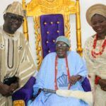 Mogaji Abiola Olagunju and his elegant wife with the Olubadan Oba Owolabi Olakulehinat the event