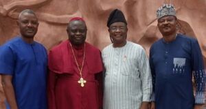 Official Opening Of Exellessor In Ibadan: Bishop Moradeyo Joins Others To Congratulate DJ Semight L-R: Sola Adegbola of HS Petroleum Port Harcourt, Bishop Ademola Moradeyo, Ambassador Olayinka Agboola and DJ Semight...at Exellessor some days ago...