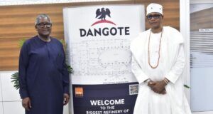 MAN Says Govt’s Support For Dangote Refinery Will Encourage Further Investments In Downstream ...Mr Aliko Dangote, left, with the President of MAN, Otunba Francis Meshioye...