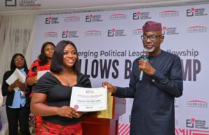 How Ekiti Lady Emerged Overall Best Fellow At Emerging Political Leaders Fellows 2024 In Nigeria Toluwani Rita Ojo-Lanre, left, being honoured...