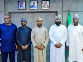 L-R: Director of Planning and Development, Tertiary Education Trust Fund (TETFUND), Mr Erivwo Inene; Director General, National Information Technology Development Agency (NITDA), Mr Kashifu Abdullahi; Chairman, Federal Inland Revenue Service (FIRS), Zacch Adedeji; Executive Vice Chairman, National Agency for Science and Engineering Infrastructure (NASENI), Khalil Alilu, during a consultation visit to the FIRS chairman at the Revenue House in Abuja, on Wednesday…