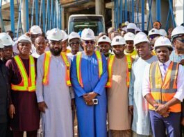 L-R: A member of the House of Representatives Finance Committee, Honourable Chike Okafor; another member, Honourable Abiodun Akinlade; Deputy Chairman of the Committee, Honourable Seidu Abdullahi; chairman, Honourable James Faleke; chairman, Federal Inland Revenue Service (FIRS), Zacch Adedeji; Special Adviser on Infrastructure to the FIRS chairman, Mr Kunle Ogidi, during the Committee’s oversight tour of the FIRS permanent headquarters located in Central Business District of Abuja, on Tuesday. (Image from Victor Onarinde)