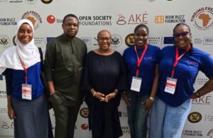 Sterling, Aké Festival, Transform Lagos Into Dazzling Fusion Of Culture, Art, Magic L-R Mazeedah Olutosin, Submissions Editor at Ouida Books; Maurice Igugu, Chief Marketing Officer at Sterling Bank; Lola Shoneyin, founder, Book Buzz Foundation and Director, Aké Arts and Book Festival; Tobechukwu Anyachebelu, Administrative manager at Book Buzz Foundation; Anjola Ayodeji, Bookstore officer at Ouida Books during the opening of Ake Arts & Books Festival held in Lagos during the week…