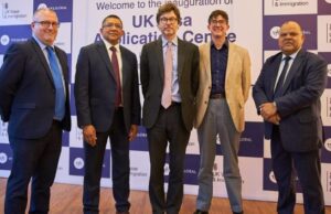 Africa’s Largest Visa Application Center Opened In Lagos By UK L-R: VFS UKVI Account Management Team, Mr. Kingsley Magee; Chief Operating Officer – Global Operations, and Head of UKVI Account Management Team, Mr. Srinarayan Sankaran; British Deputy High Commissioner in Lagos, Mr. Jonny Baxter; Director for Visa, Status and Information Services at UK Visas and Immigration (UKVI), Mr. Marc Owen; Head- Sub-Saharan Africa, VFS Global, Mr. Alok Singhal at the inauguration of the newly opened UK Visa Application Centre in Ikeja, Lagos on 27 November 2024…