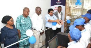 CSR: Dangote Cement Donates Educational Support Projects To Lagos Schools L-R: At the handing over of the units of new desktop computers to Ireti Senior Grammar School, Falomo, Ikoyi by Dangote Cement Plc, the School Principal, Mrs. Babafemi Oluyemi Olapeju; Director, School Administration, Lagos State Ministry of Education Mr. Bolaji Rotimi Ajayi who represented the Lagos State Tutor-General/Perm Sec, Dr. Idowu Oyebola; Dangote Cement’s Head, Social Performance, Mr Wakeel Olayiwola; Head of Occupational Health, Safety and Environment, Mr. Satya Prakash and Head of Sustainability, Dr. Igazeuma Okoroba…
