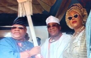 New Owa Obokun, Oba Adesuyi Haastrup Gets Staff Of Office From Adeleke, Other Royal Families Kick Osun's Governor Ademola Adeleke, left, presents staff of office to the new Owa Obokun of Ijeshaland, Oba Adesuyi Haastrup...on Sunday...