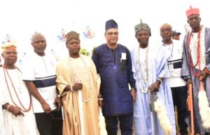 Ogun Govt Hails Dangote Cement Ibese For Supporting Host Communities L-R: Olu of Onigbedu, Oba Mathew Ayinde Ajibulu; Head, Dangote Cement Social Performance, Mr. Wakeel Olayiwola; Aboro of Iboro, Oba Daniel Abayomi Salako; Dangote Cement Ibese Plant Director, Roy Uttam; Olu of Aga Olowo, Oba Kayode Adio Kusoro; Ibese Plant GM, HAM/Adim, Olugbenga Aina;, Awujako of Ijako Orile, Oba Mathew Alabi Ewedairo at the Dangote Cement Ibese Plant 2024 Community Day at the Dangote Cement Estate, Ibese, Ogun State on Wednesday, December 11, 2024...