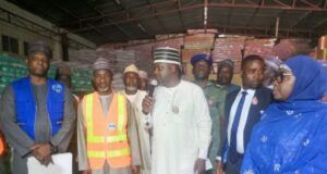Borno Govt Gets ₦1bn Relief Items From Dangote-Led Flood C’ttee R-L: The Secretary to the Presidential Committee on Flood Relief and Rehabilitation, Mrs. Hajara Modu, Deputy Governor of Borno State, Umar Usman Kadafur, NEMA’s Director of Relief and Rehabilitation, Abdullahi Adamu Usur, and NEMA’s Coordinator for Northeast Zonal Office, Mr. Sirajo Garba at the handover ceremony of relief items by the Presidential Committee on Flood Relief and Rehabilitation (PCFRR) Wednesday in Maiduguri, Borno State…