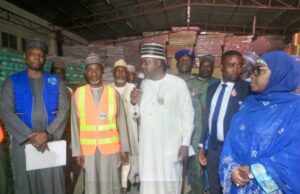 Borno Govt Gets ₦1bn Relief Items From Dangote-Led Flood C’ttee R-L: The Secretary to the Presidential Committee on Flood Relief and Rehabilitation, Mrs. Hajara Modu, Deputy Governor of Borno State, Umar Usman Kadafur, NEMA’s Director of Relief and Rehabilitation, Abdullahi Adamu Usur, and NEMA’s Coordinator for Northeast Zonal Office, Mr. Sirajo Garba at the handover ceremony of relief items by the Presidential Committee on Flood Relief and Rehabilitation (PCFRR) Wednesday in Maiduguri, Borno State…