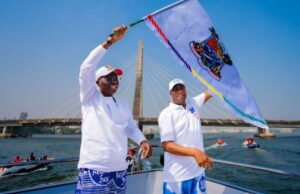 Sanwo-Olu: We Will Explore More Opportunities To Promote Tourism Via Our Waterways Governor of Lagos State, Mr. Babajide Sanwo-Olu, left, with his Deputy, Dr. Obafemi Hazmat flagging off the regatta during the Lagos Boat Regatta 2024 organized by the Ministry of Tourism, Arts & Culture, at Five Cowries Creek, Lagos, on Saturday