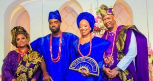 All You Need To Know About The Glamorous Wedding Of Wole Arisekola’s Daughter, Segilola Mogaji Wole Arisekola, right, daughter, new groom and Olori Arisekola...