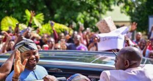 Senator Alli Joins Others To Hail As FIRS Boss Turns 47 Dr Zacch Adedeji, left, being appreciated by jubilant staff members of FIRS...