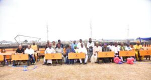Excitement As Dangote Petroleum Refinery Awards Scholarships To 473 Students …Vice President, Oil & Gas, Dangote Industries Limited, Devakumar Edwin; Some of the Baales and Dignitaries at handing over of Tables and Chairs Donated to Host Communities secondary schools by Dangote Petroleum Refinery, Petrochemicals and Fertiliser Plant in Lekki, on Thursday 16th January 2025…