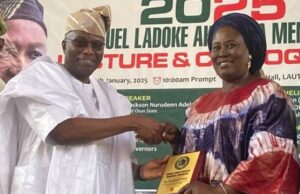 Ex-Lawmaker, Wumi Oladeji Tasks Oyo Assembly On Child Rights Laws Justice Ladiran Akintola presenting an outstanding award to Hon. Wumi Oladeji