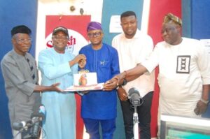 L R The Polytechnic Ibadan's Acting Rector, Dr Taiwo Lasisi, Ambassador Olayinka Agboola, Professor Dahud Shangodoyin, GM Splah FM, Tunde Olawuwo and Chief Babatunde Tijani Double Tee...at the event...