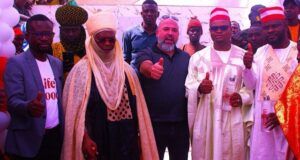 LG Donates Solar-Powered Borehole To Kano Community, Enhancing Access to Clean Water L-R: Corporate Marketing Manager, LG Electronics. Mr. Paul Mba, District Head Kawaji Saunar, Alhaji Kabir Tijjani Hashim, Turakin Kano, Branch Manager, Fouani Nig. Ltd, Abbas Ghamloush, Head of Department, WASH, Nasarawa Local Government, Kano, Hon. Samani Abdullahi and Special Adviser, Culture and Tourism Board, Nasarawa Local Government, Hon. Kamal IG at the official commissioning of the Solar-powered Borehole donated to Kawaji Saunar MamaU Community in Nassarawa Local Government, Kano State, Nigeria on Wednesday...