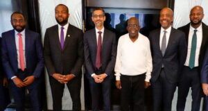 Digital Transformation In Nigeria: Tinubu Salutes Google Boss, Sundar Pichai Director-General of National Information, Technology, Development Agency, Kashifu Inuwa Abdullahi, Minister of Communications, Innovation and Digital Economy, Bosun Tijani, Google Chief Executive, Sundar Pichai, President Bola Tinubu, James Manyika, Google Senior Vice President for Research, Technology and Society, James Manyika and Google Managing Director, Sub Saharan Africa, Alex Okosi during a meeting with President Tinubu in Paris on Wednesday...