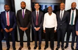 Digital Transformation In Nigeria: Tinubu Salutes Google Boss, Sundar Pichai Director-General of National Information, Technology, Development Agency, Kashifu Inuwa Abdullahi, Minister of Communications, Innovation and Digital Economy, Bosun Tijani, Google Chief Executive, Sundar Pichai, President Bola Tinubu, James Manyika, Google Senior Vice President for Research, Technology and Society, James Manyika and Google Managing Director, Sub Saharan Africa, Alex Okosi during a meeting with President Tinubu in Paris on Wednesday...